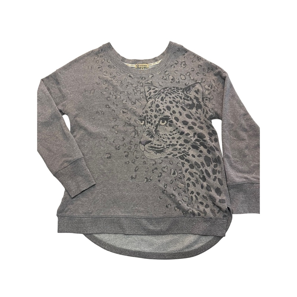 Democracy Womens Gray Leopard Face Graphic‎ Sweatshirt Pullover Long Sleeve M
